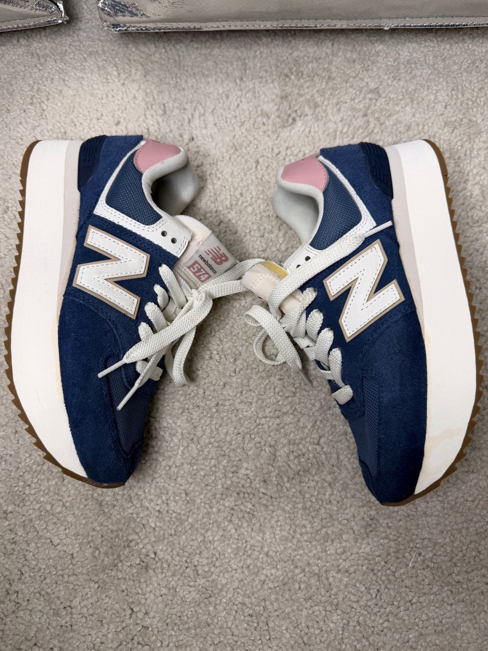 New Balance Women's Navy, Pink & White Platform Sneakers